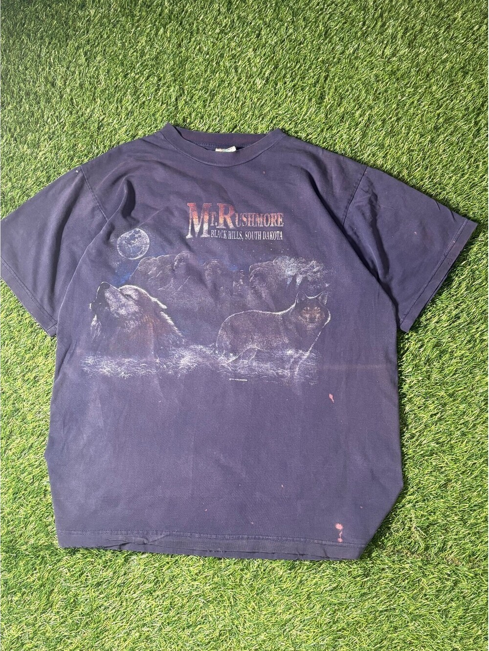 Vintage 90s Mt Rushmore Wolf Graphic T-Shirt Black Cotton Men's L